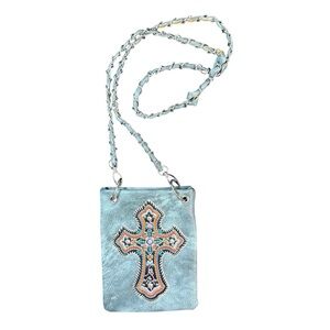 Elegant Blue Crossbody Bag with Embroidered Cross (B5)
